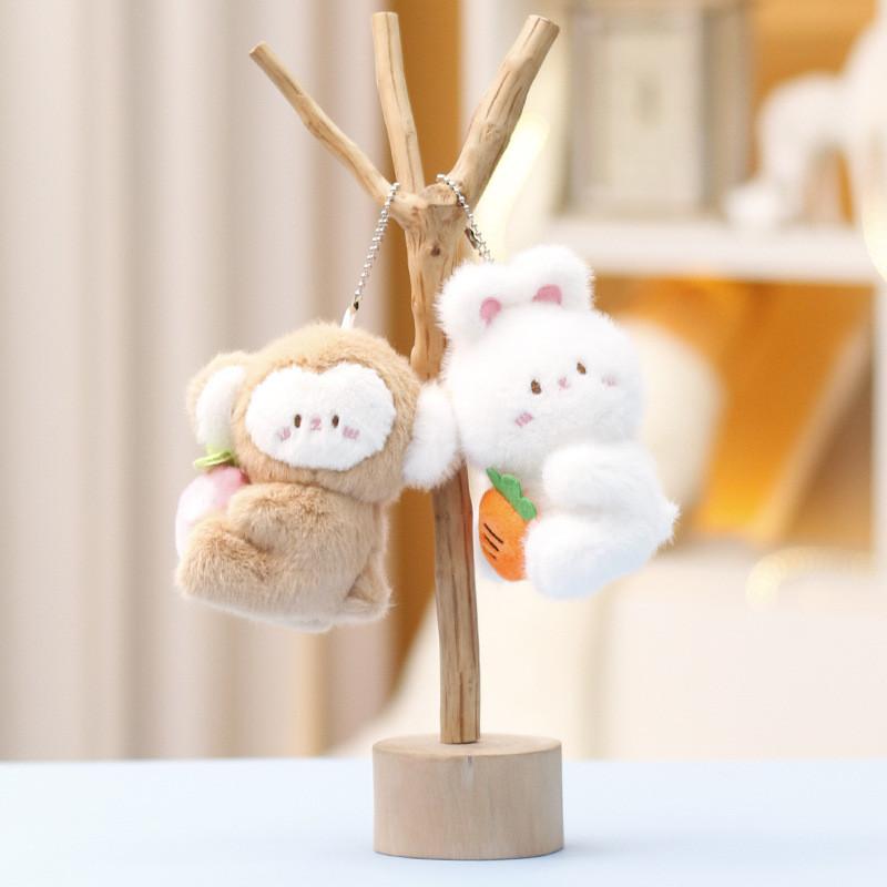 Monkey And Rabbit Plush Keychain With Carrot Peach Design For Girls Gift And Collectible Fun