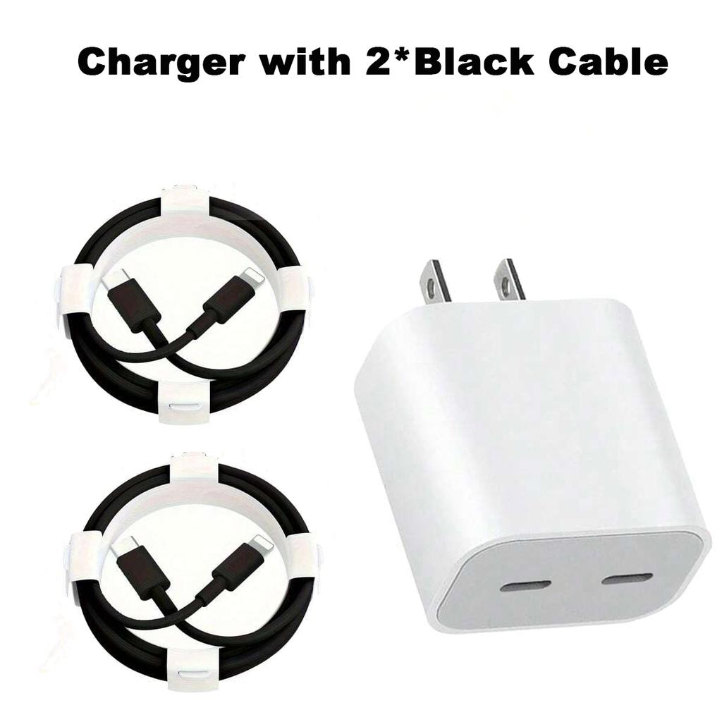 20 Вт НОВОЕ быстрое зарядное устройство с двумя портами USB C и 3,3-футовым/1-метровым 2-контактным кабелем PD белого/черного цвета для быстрой зарядки iPhone 14 13 12 11 X 8 7 iPad 9
