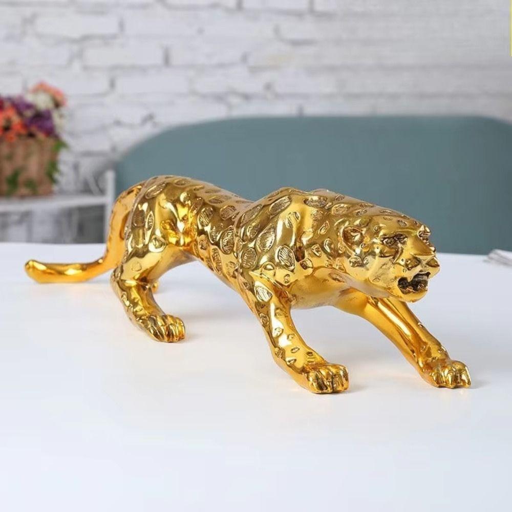 Lucky Animal Cheetah Small Statue Gold Brass Leopard Miniatures Vintage Leopard Figurines  Office