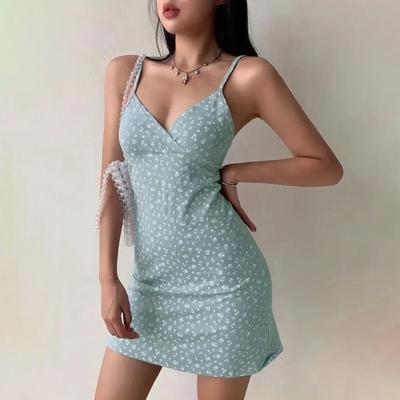 Женское повседневное платье-комбинация с V-образным вырезом и небольшим цветочным принтом в стиле ретро