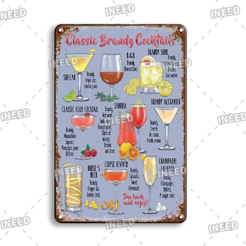 Retro Vintage Cocktail Recipe Tin Signs Metal Vintage Plaque Beer Metal Plate Decorative Plaque For Bar Pub Man Cave Wall Decor