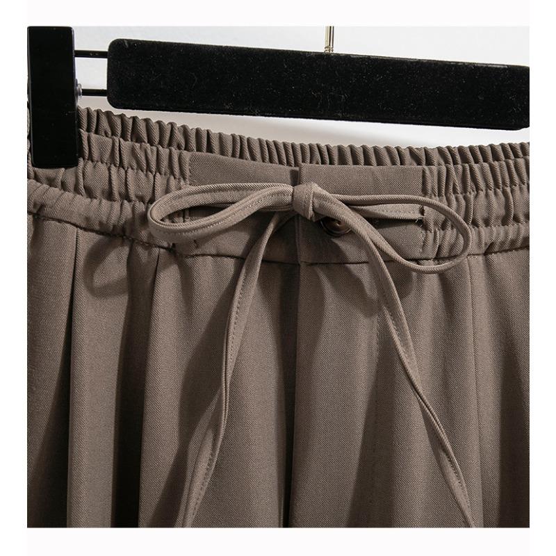 Женские брюки больших размеров на весну и осень, широкие брючные костюмы с завязками, повседневные прямые брюки с драпировкой