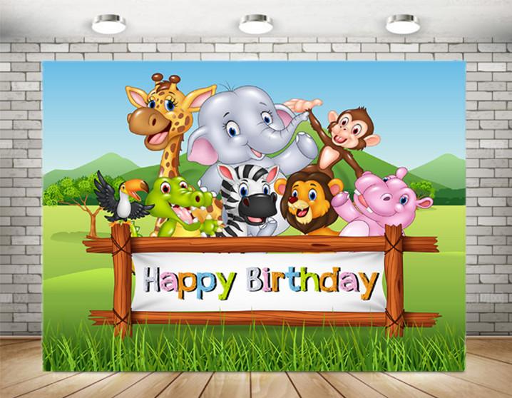 208. Forest Animal Backdrop Kids Birthday Party Photo Background Banner Decoration