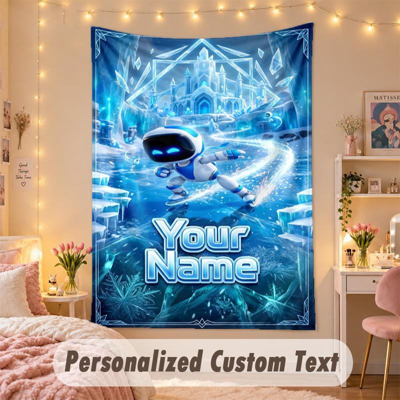 Custom Personalized Tapestry,Astro Bot Print Custom Name Text Wall Art Hanging for Bedroom