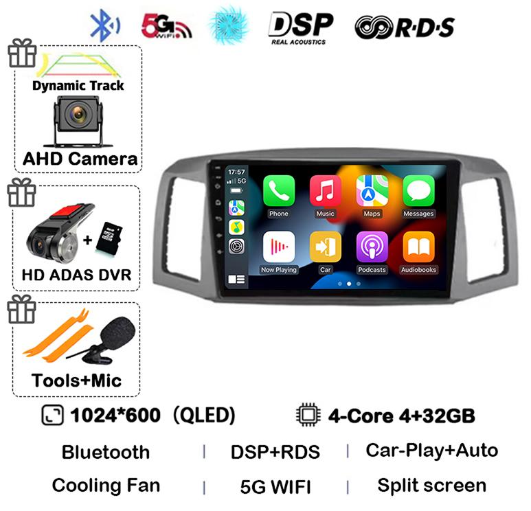 Android 14 Carplay Auto WIFI+4G для JEEP Grand Cherokee 2004 2005 2006 2007 Автомобильный радиоприемник Мультимедиа Видеоплеер GPS Стерео Аудио