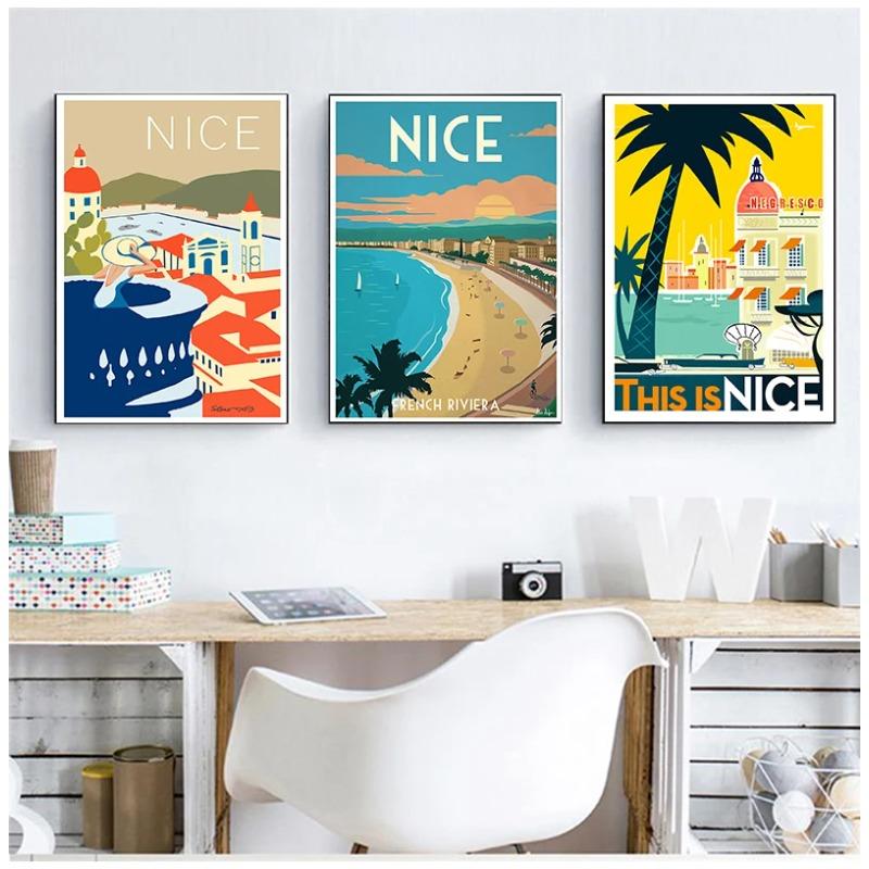 Provence Nice France Pop Art Travel Canvas Painting Vintage Wall Kraft Posters Coated Wall Sticker Home Decor Picture Gift