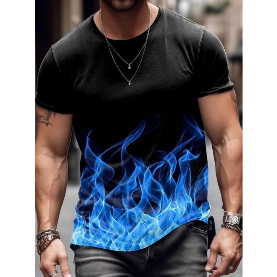 Летняя мужская свободная футболка с короткими рукавами и принтом в виде 3D-принта, с градиентным цветом, с круглым вырезом, с надписью «Огонь»