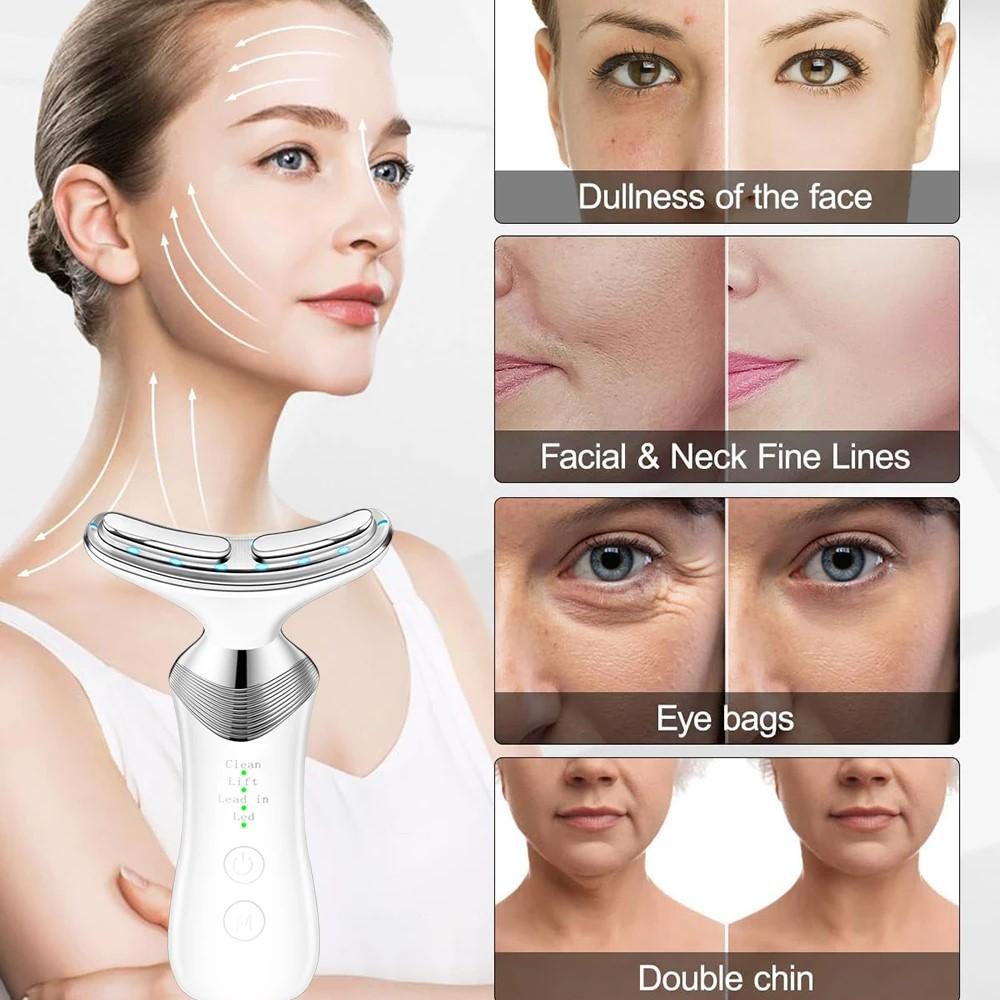 Микротоковый прибор для шеи Двойного назначения Массажер для лица - Антивозрастной уход для носогубных складок и морщин на шее Косметический инструмент