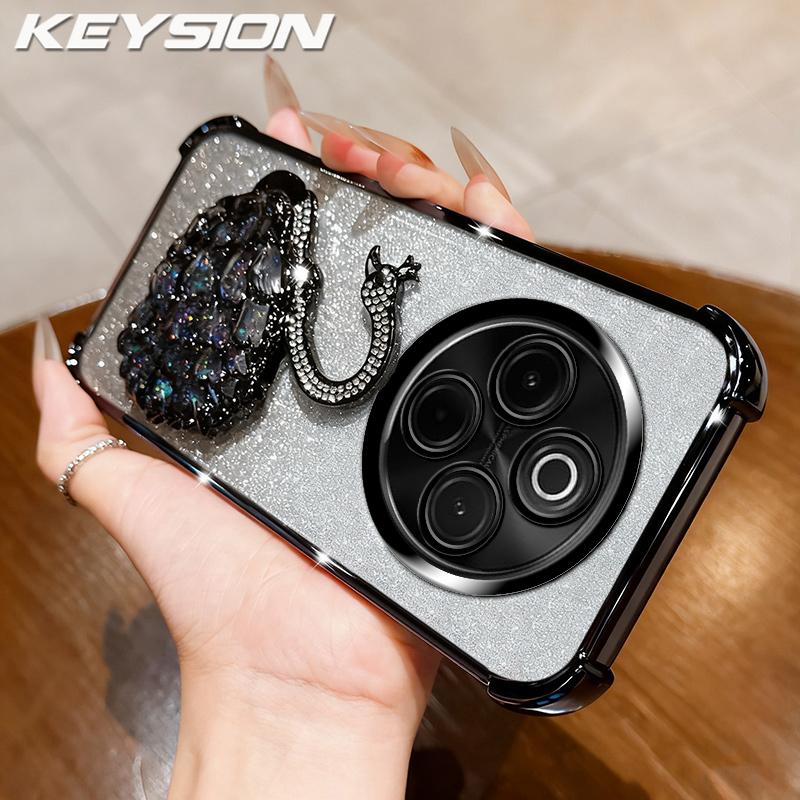 KEYSION Противоударный чехол с гальваническим покрытием для IQOO Z10 5G Прозрачный ТПУ с блестками, инкрустированный драгоценными камнями, подставка в виде лебедя, задняя крышка для VIVO IQOO Z10 5G
