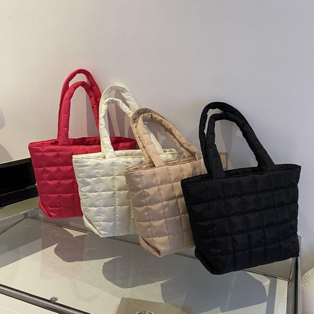 Пухлая женская сумка через плечо Однотонная стеганая сумка-шоппер Модные повседневные сумки-тоут для путешествий