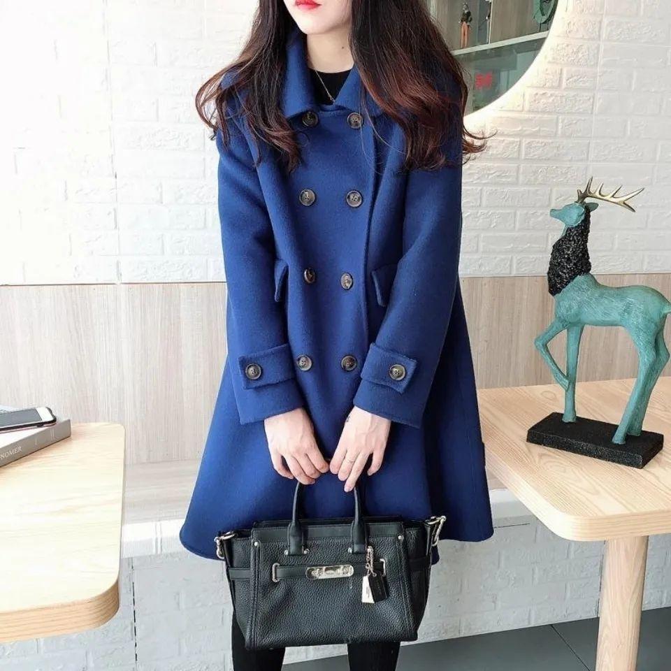 Шерстяное пальто женское новое среднее и длинное с кукольным воротником маленькое корейская версия свободное шерстяное пальто
