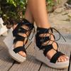 Модные женские босоножки на высоком каблуке, на шнуровке, на танкетке, на платформе, спортивные повседневные пляжные тапочки, новые летние туфли-лодочки для ходьбы Zapatillas De Mujer