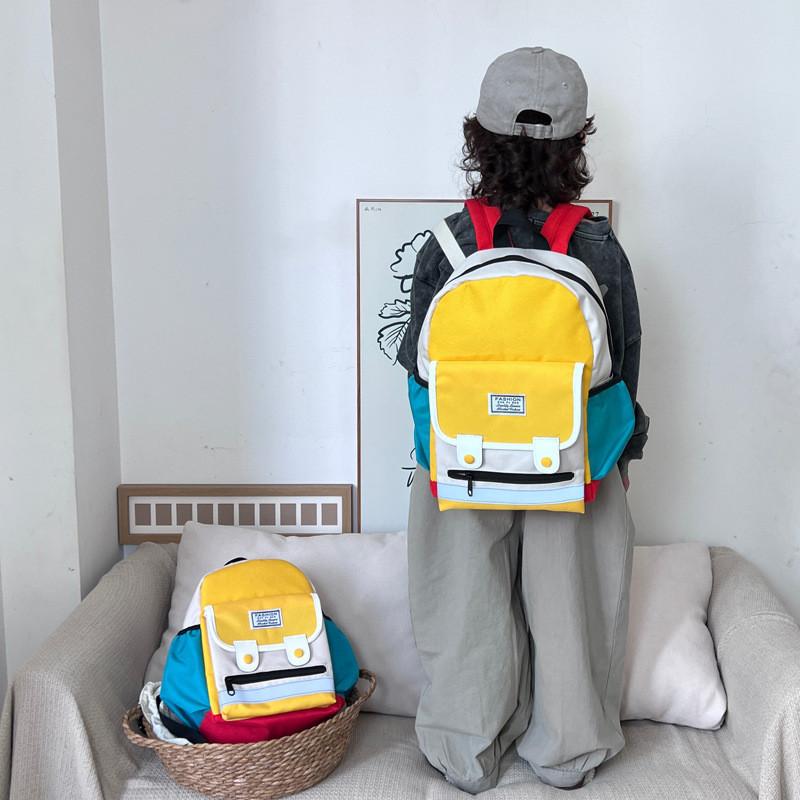 Adorable Color Block Design Lightweight Nylon Kindergarten Backpack For Boys And Girls