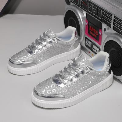 Женские блестящие спортивные туфли серебристого и золотистого цвета, кожаные туфли для скейтборда, повседневные кроссовки на толстой подошве, женская роскошная обувь для ходьбы на открытом воздухе