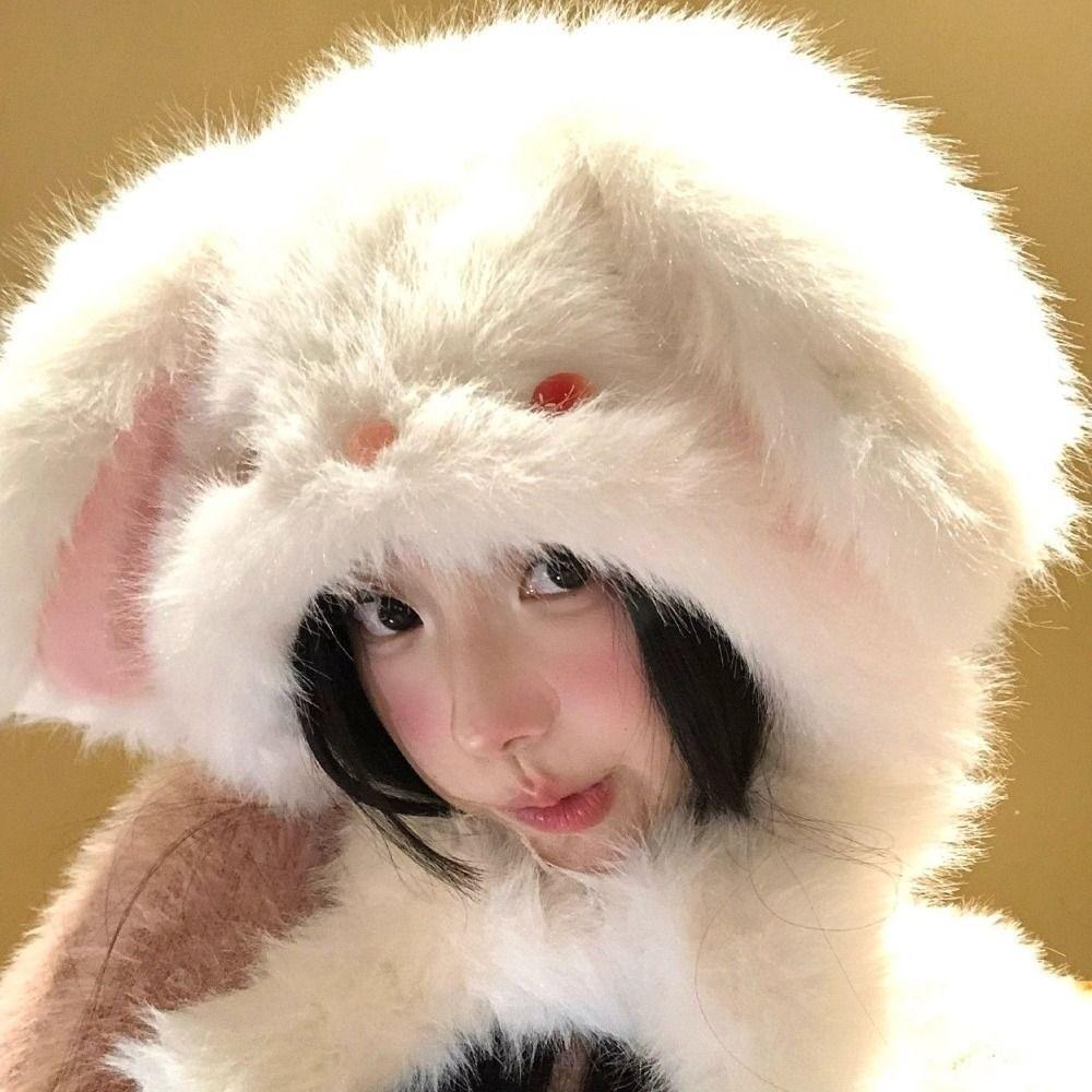 Fluffy Plush Winter Hat Moving Ears Warm Cold Hat New Cartoon Animal Hat Outdoor