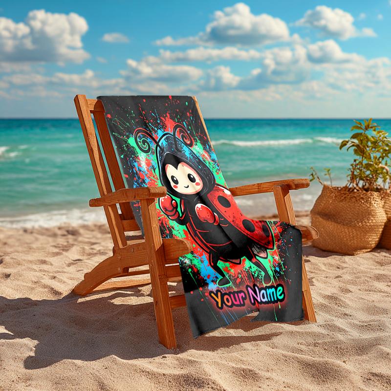 1PC Custom Name Ladybug Art Blanket Beach Towel Highly Absorbent And Sand-Resistant Towel for Swimming, Pool, Yoga, And Travel Lightweight