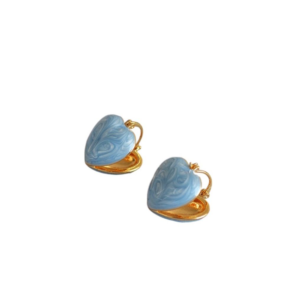 Glaze Vintage Elegant Enamel Stud Earrings Heart Ear Buckle Women Jewelry Korean Style Earrings