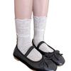 Bow Mesh Vertical Pattern Calf Socks Women'S Ballet Style Miu Spring And Summer Thin Stacking Socks Breathable Jk Stockings