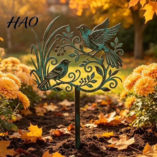 Rustic Copper Bird Statue Metal Garden Stake, Weather Resistant Iron Yard Art Ornament, Stake Decoration Retro Patina Finish Sign for Outdoor