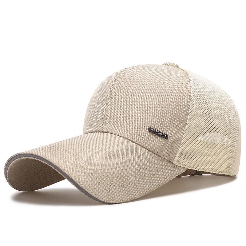 Летняя шляпа с дышащей сеткой и защитой от солнца для мужчин и женщин - Кепка для рыбалки на открытом воздухе с полым козырьком и кожаной этикеткой
