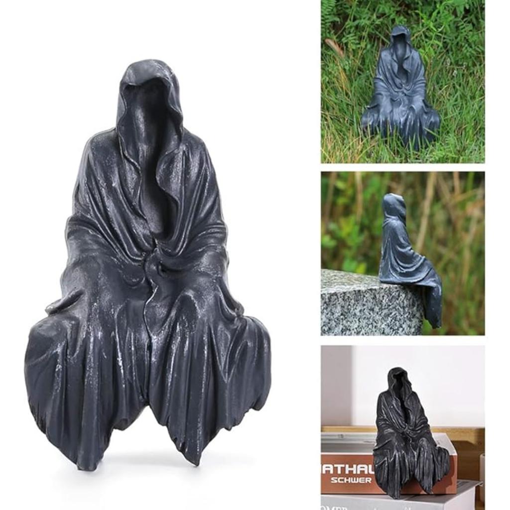 Готический декор, настольная статуэтка таинственного Мрачного Жнеца - готический жуткий декор для сада или книжной полки - 12 см фигурка из смолы - готический декор для книжной полки