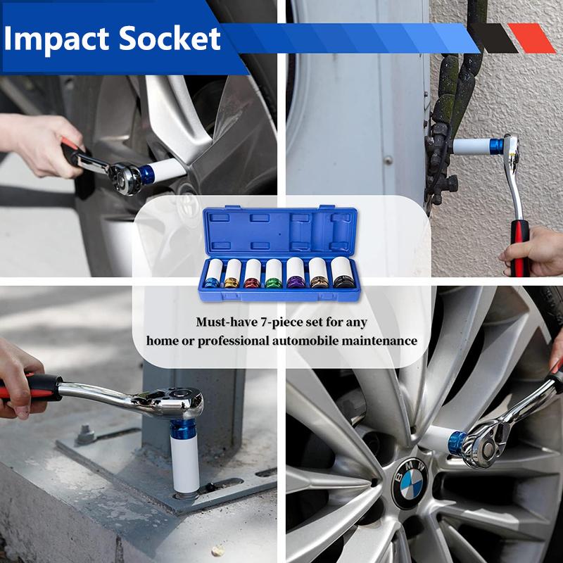 Colour Hex Sockets Pneumatic Wrench Tire Screw Sleeve 1/2" Air Gun Tire Protection Impact Nut Socket Car Garage Repair Tool Kit