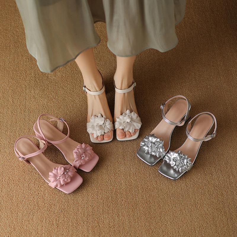 Летние женские сандалии на среднем каблуке, размер, пряжка, повседневные, серебристые, резиновая мягкая подошва, женская обувь, новые сандалии с перемычкой, женские