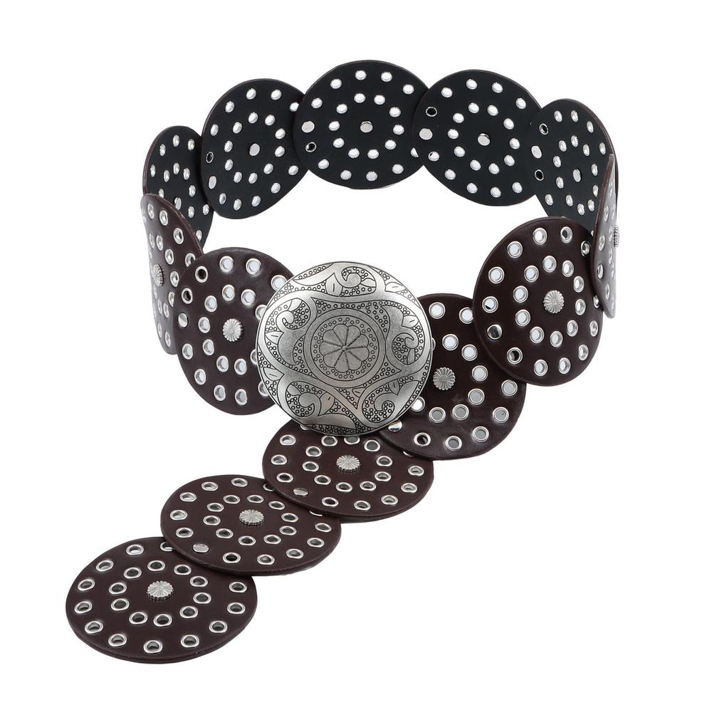 Exaggerated Cowboy Disc Belt Western Style Wide Disc Belt Hollow Belt for Women