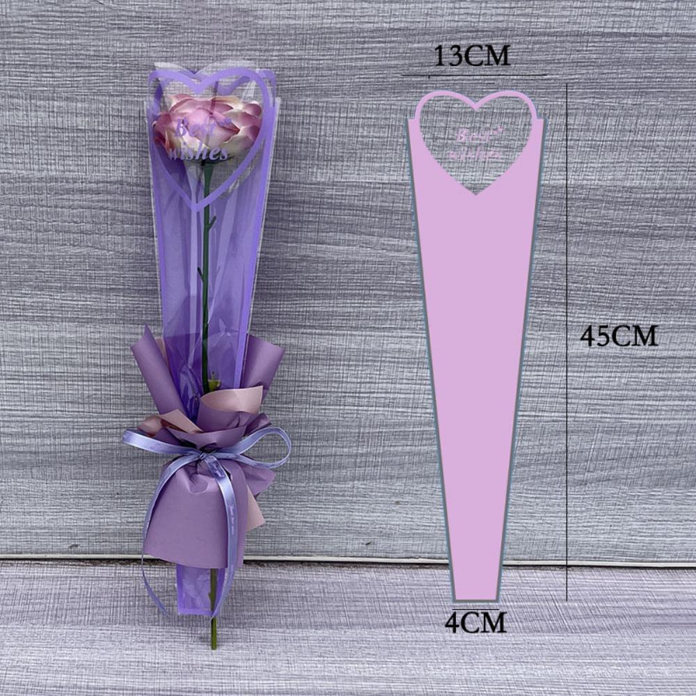 50pcs Single Flower Flower Packaging Bag Heart Shape Rose Packing Sleeve Bag Valentine's Day