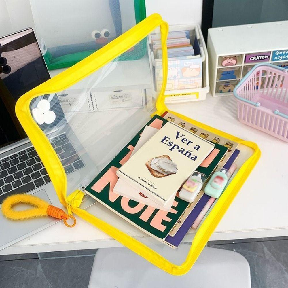 Плюшевая сумка-органайзер для хранения с ручкой, прозрачный держатель для канцелярских товаров, модные сумки-папки