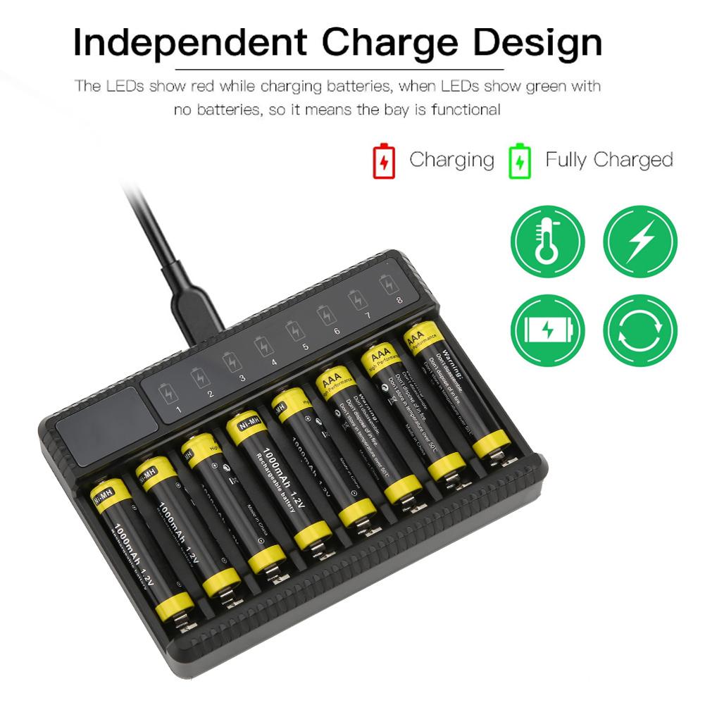 SEIVI Ni MH USB Зарядное устройство для аккумуляторов AA AAA с ЖК-дисплеем, Восьмиместное настольное зарядное устройство с 8 аккумуляторами AAA