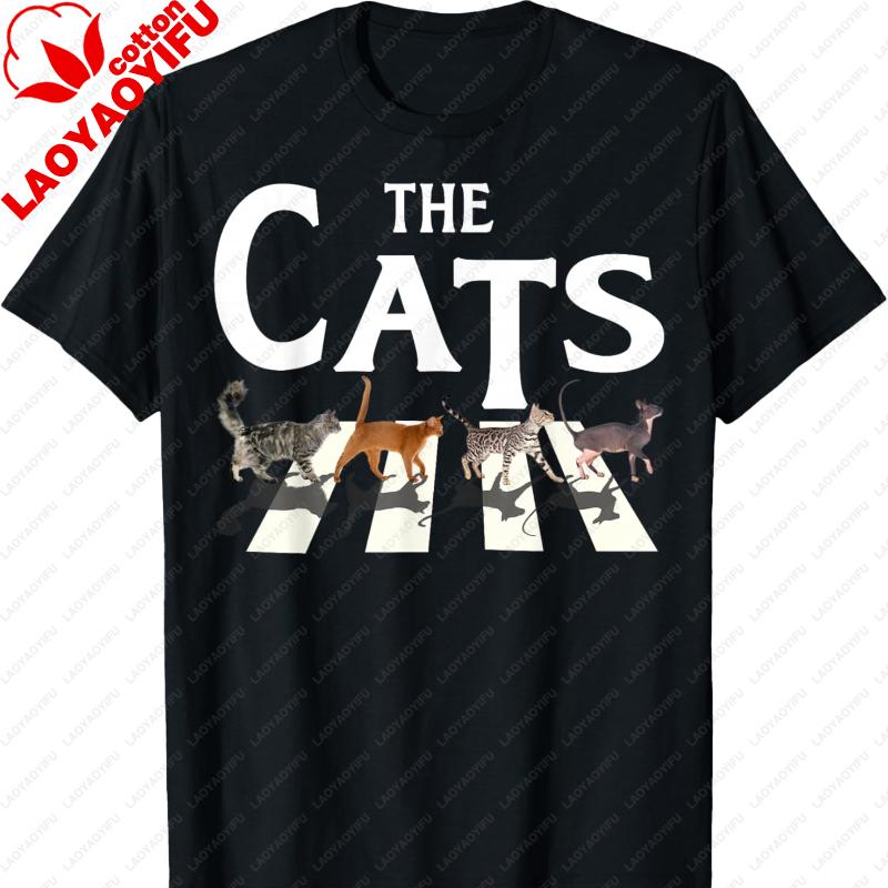 Lovely Cat Rock Music Funny Cat Lover Gifts for Unisex Women TShirt High Quality Cotton Printed Tshirt Tops Regular Short Sleeve