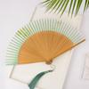 Элегантный резной складной веер из бамбука, классический складной веер с кисточками, винтажный ручной веер для свадьбы