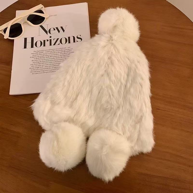Mao Mao Hat Real Mao Rabbit Plush Fur Hat Versatile Cold-proof Warm Wool Knitted Baotou Hat Women's Winter
