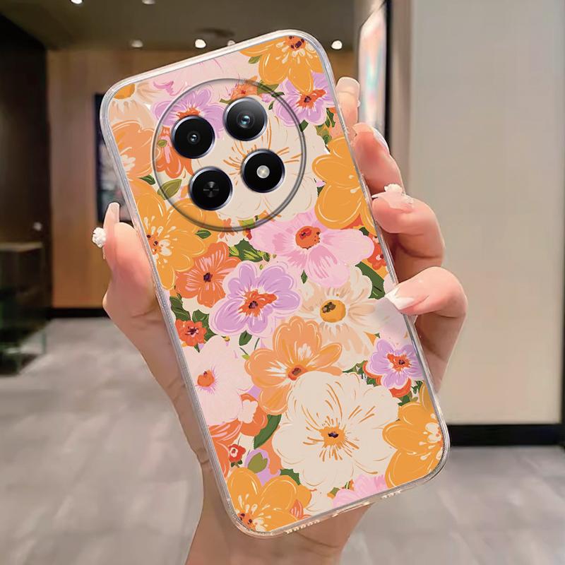 Для Realme 12 4G 12+ 13+ Plus 13 Pro+ Plus 5G Чехол Модные Цветы Расписной Прозрачный Силиконовый Чехол для Телефона Fundas Забавный Кот Пара