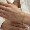 Fashion Shiny Zircon Teardrop Connected Finger Ring Bracelets for Women Crystal Tassel Link Chain Bracelet Party Jewelry