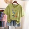 Women's Cartoon Dragonfly Printed T-shirts Summer Plus Size Short Sleeve V-neck Tops Oversized Sweet Couple Minimalism Tshirts
