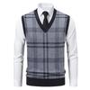 Men's Winter Fleece-Lined Plaid Vest, Pullover, Loose-Fitting Men's Sleeveless Sweater Vest
