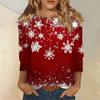 Women's Fashion  And Winter Casual Round Neck Brushed Ribbed Christmas Print Three-quarter Sleeve T-shirt Women's Clothing