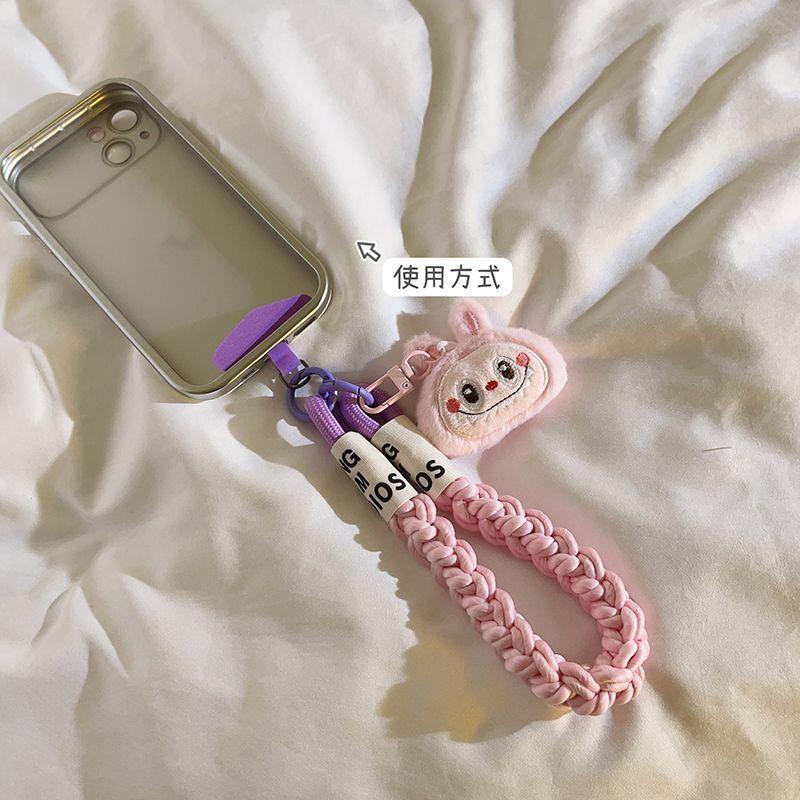 Girl Cute White Rag Cloth Head Pendant Mobile Phone Case Lanyard Wrist Strap Fried Dough Twists Rope Car Key Chain Universal