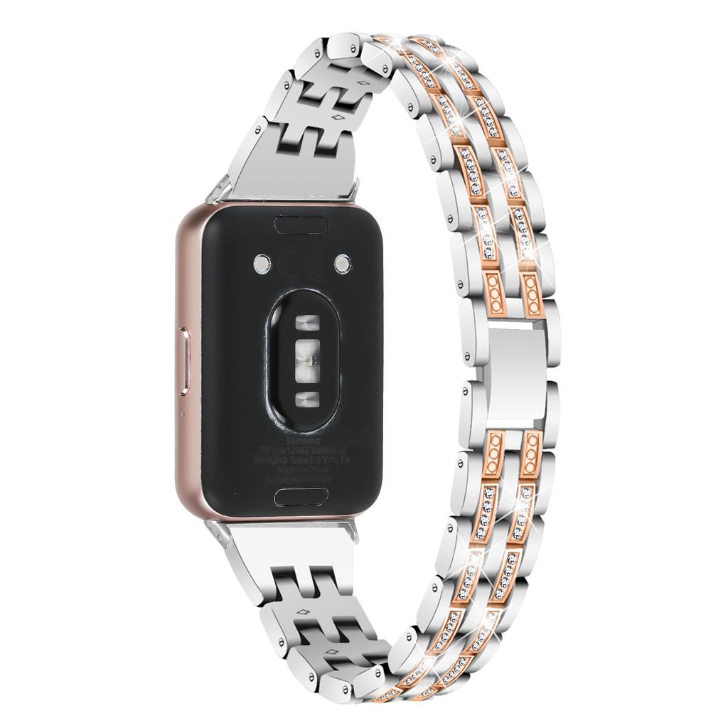 For Samsung Galaxy Fit3 SM-R390 Women Replacement 2 Rows Rhinestone Metal Watch Band Strap