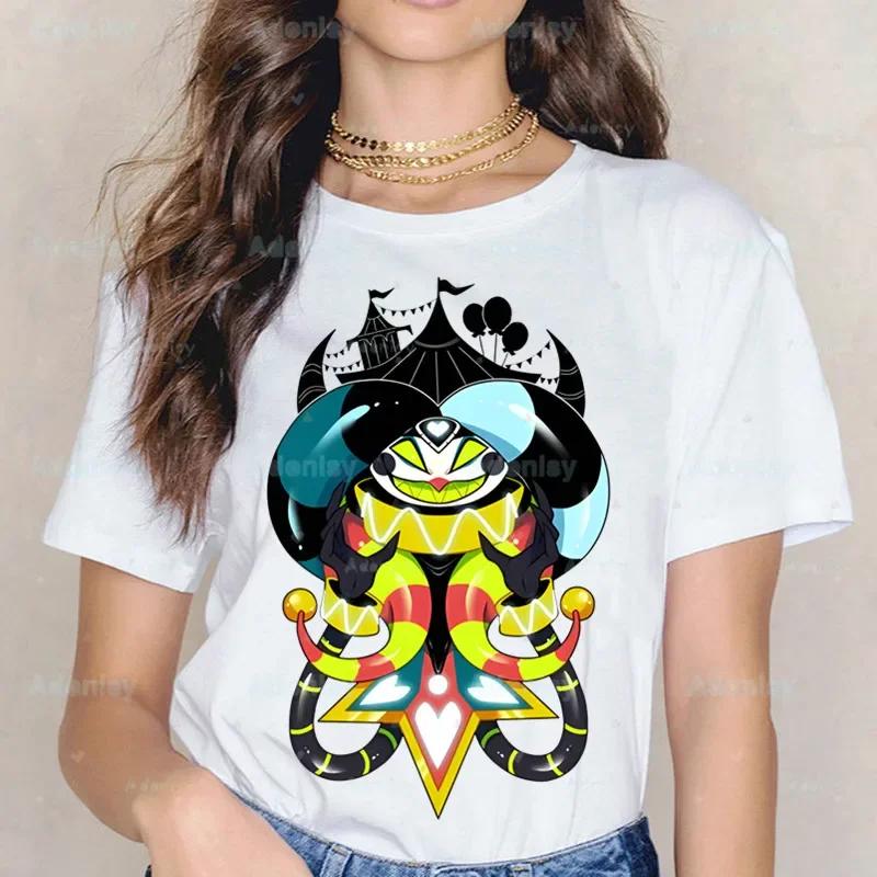 Мультяшные футболки Helluva Boss Женские летние графические футболки Смешные футболки для женщин Футболки с круглым вырезом Топы Харадзюку