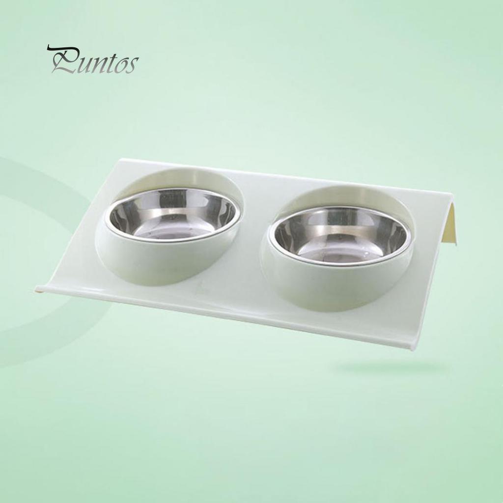 Пластиковый поддон с двумя сьемными мисками для воды и корма из нержавеющей стали диаметр 11.2 см размер 29*18.5 см