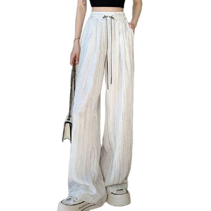 Брюки широкие из ледяного шелка, сатина с принтом тушью, летний тонкий стиль 2025, прохладный плиссированный драпированный дизайн в стиле Ямамото.