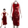Women's Ada Wong Cosplay Costume Embroidered Cheongsam Style Red Dress Women Halloween Cosplay Outfit