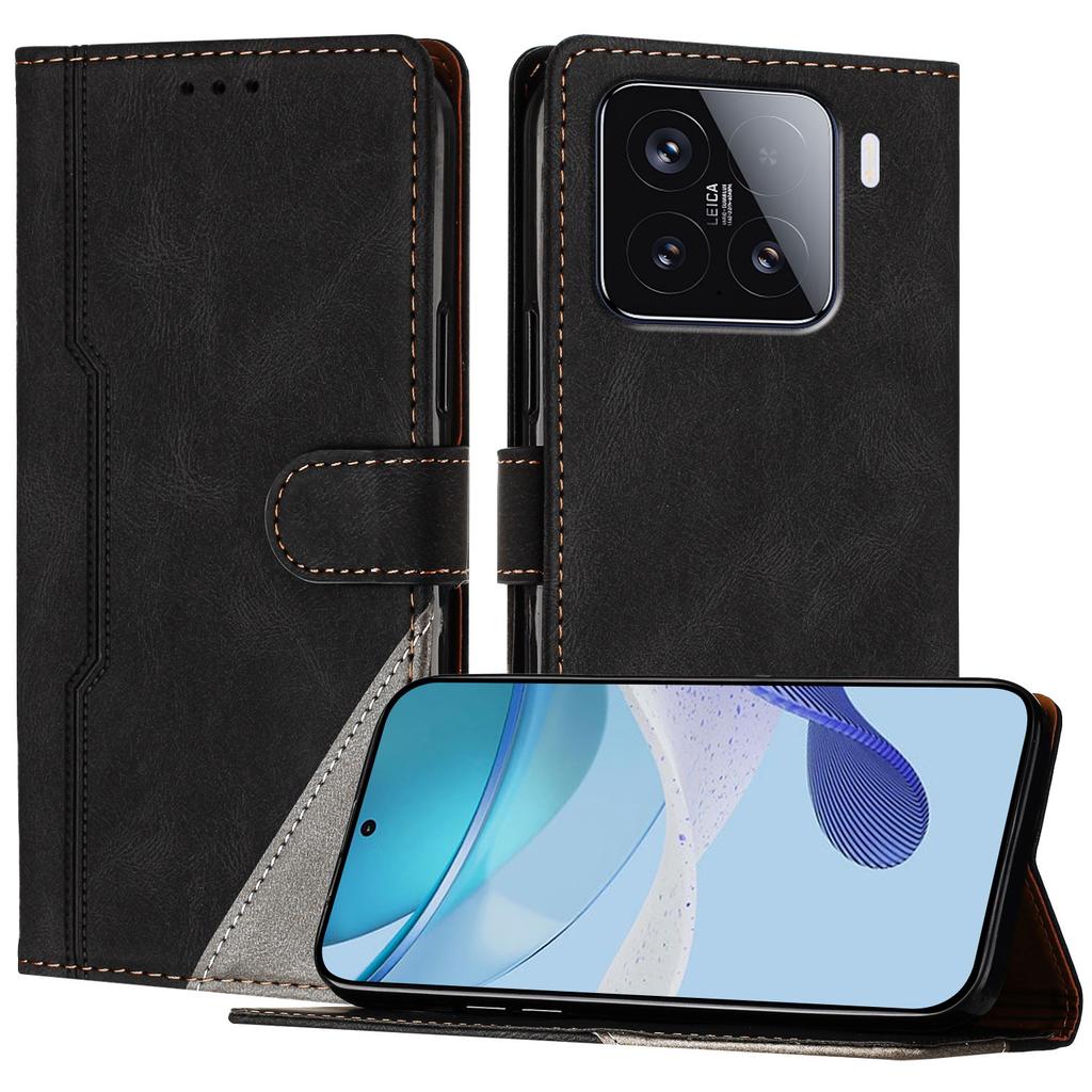 For Xiaomi 15 Leather Case Triangle Patchwork Wallet Stand Shockproof Phone Cover