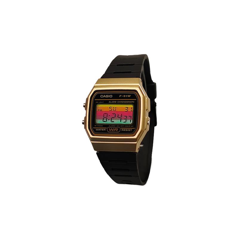 Casio Индивидуальные часы модифицированная серия желтые часы зеркало водонепроницаемые классические ретро F-91WM-9A модифицированные-Желтый F-91WM-9A-Черный циферблат Цветные горизонтальные полоски