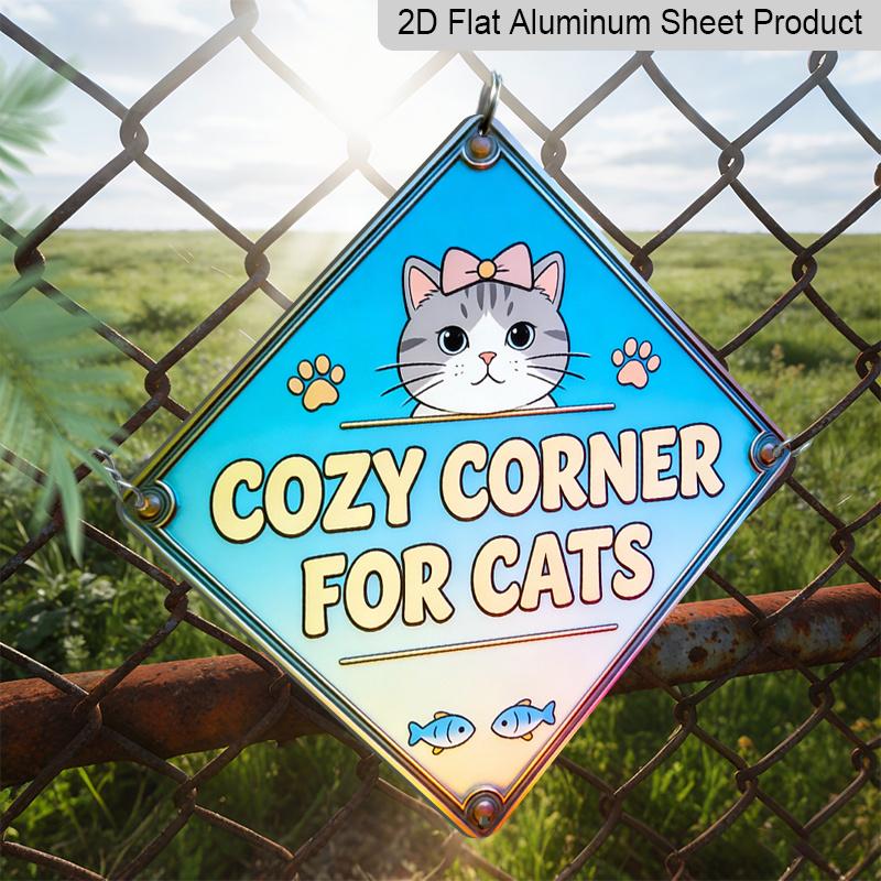 2D Flat, 1pc Vintage Cat-Themed Metal Wall Decor - Retro Aluminum Sign Suitable for Office, Bedroom - Minimalist Cat Resting with Hanging