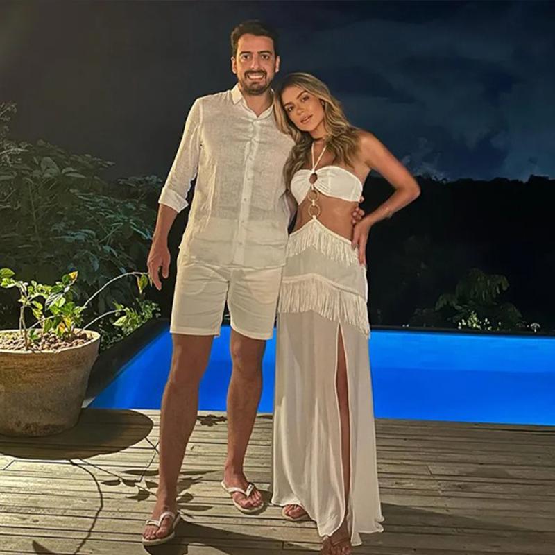 Платье с кисточками и открытой спиной, разрезом и бретелькой через шею, женское сексуальное белое длинное платье с открытыми плечами, женская мода, пляжные платья