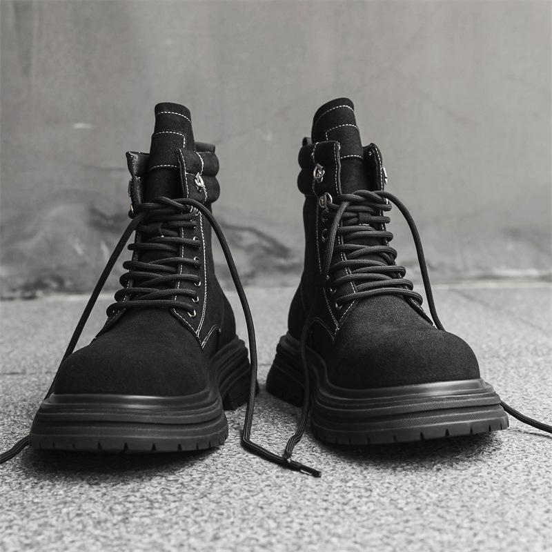 Модные мужские повседневные ботинки для отдыха на природе, черные, коричневые, из коровьей замши, кожаные ботинки, ковбойские ботинки на платформе, красивые, высокие, мотоциклетные ботинки hombre